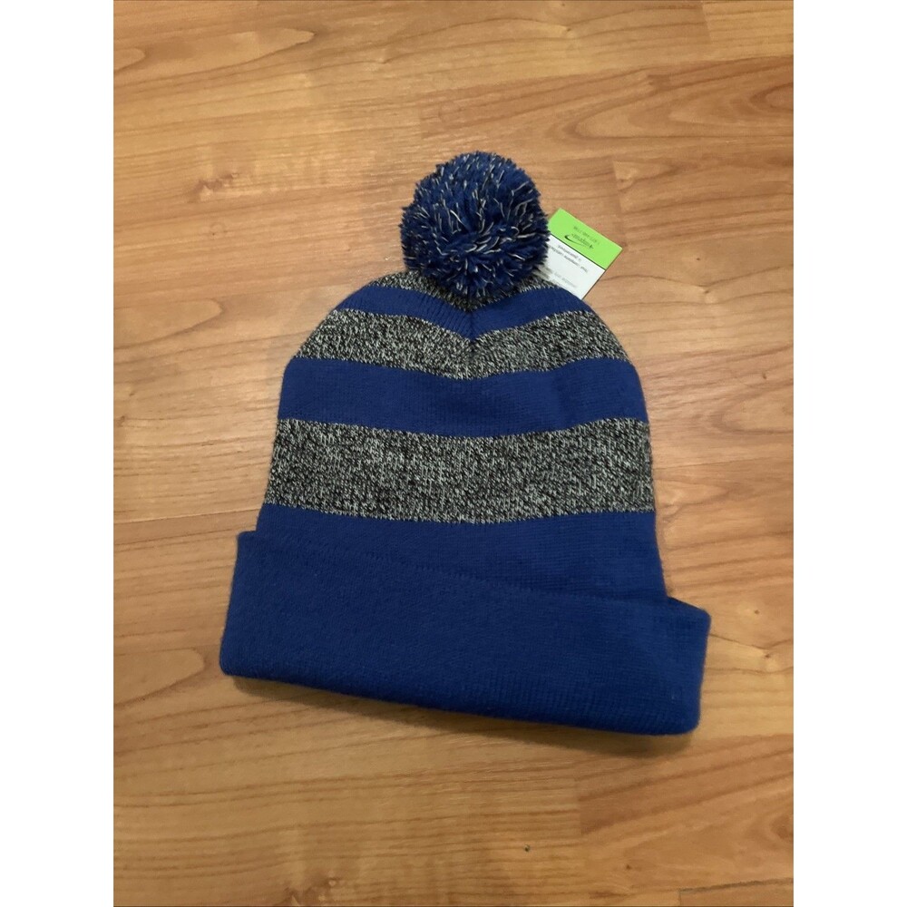 Lowes Knit Beanie Toboggan Winter Hat Cap Adult Blue Striped Gray - Picture 9 of 12